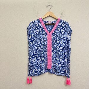 LILLY PULITZER Sydney Caftan Top Blue Floral Sleeveless Vacay